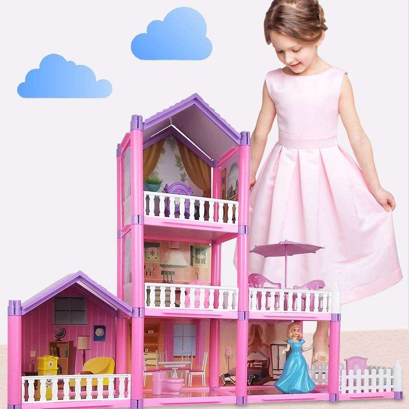 DSJ55-B 214pcs/set Children Passing Domestic Toy Doll House Princess Castle Set Simulation Disgui...