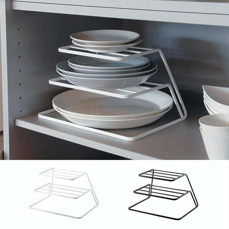 Three-layer Kitchen Dish Storage Rack Cabinet Tiered Shelf(Black)