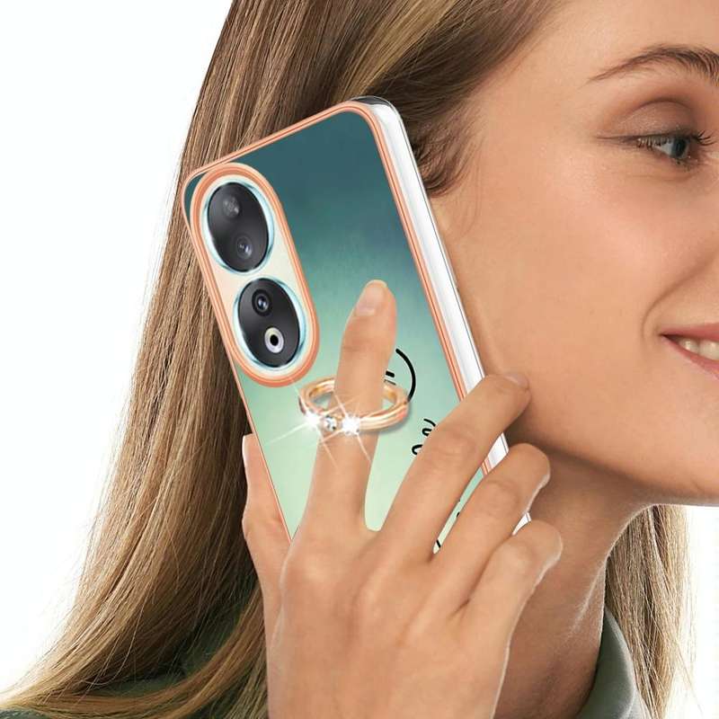 For Honor 90 5G Electroplating Dual-side IMD Phone Case with Ring Holder(Smile)