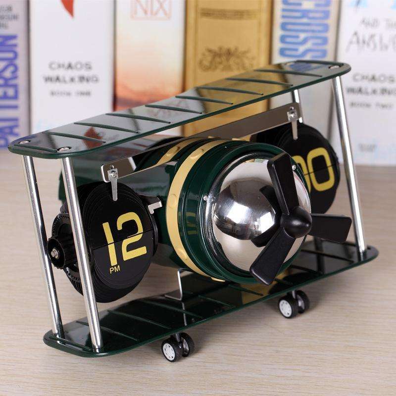 HY-F029 Airplane-shaped Retro Desktop Wall Hanging Decorative Flip Clock(Grey)