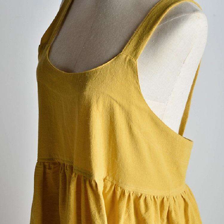 High Waist Cotton Linen Solid Color Apron(Almond)