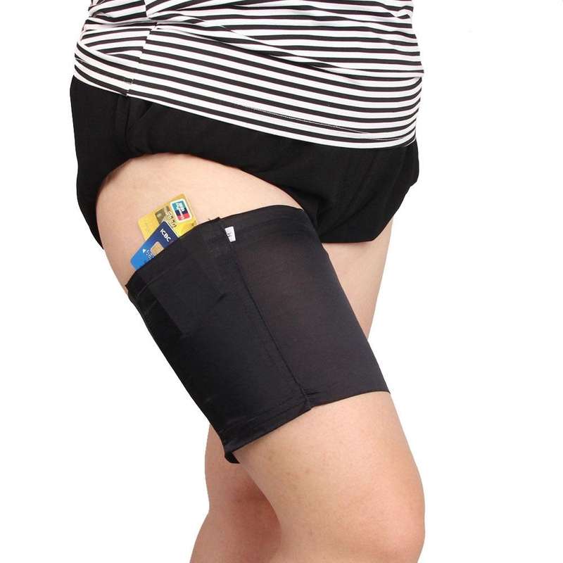 Women Solid Color Silicone Antiskid Non-slip Thigh Sock Anti Chafing Elastic Bands with Card Mobi...