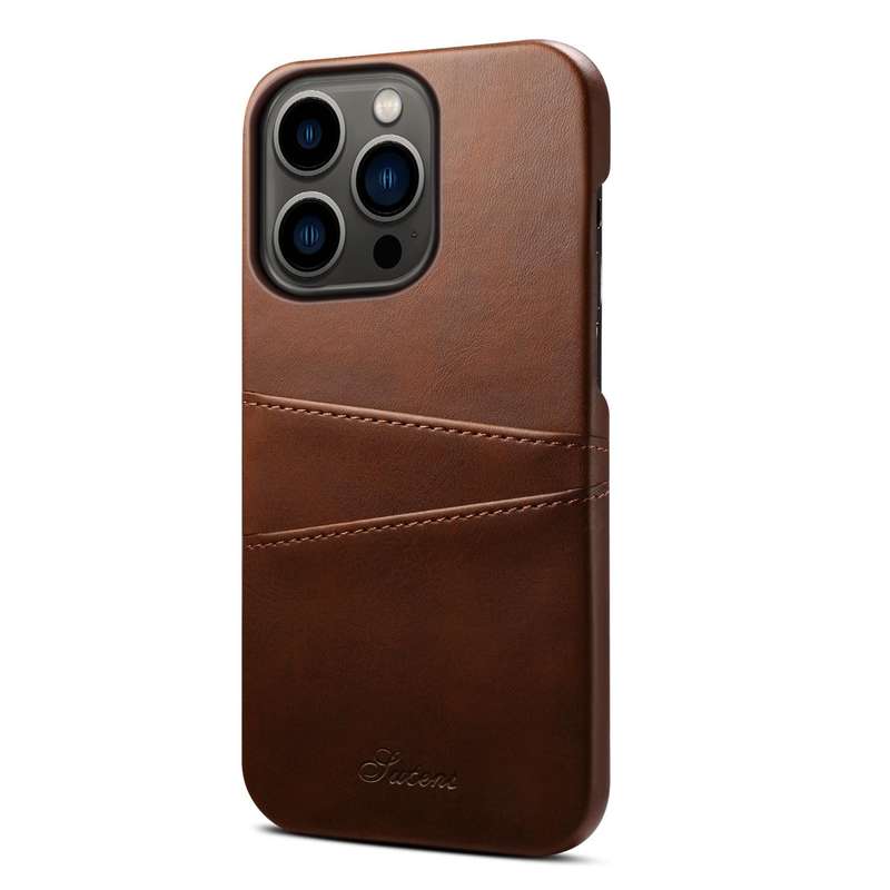 For iPhone 14 Pro Max Suteni Calf Texture Card Slots Phone Case (Brown)