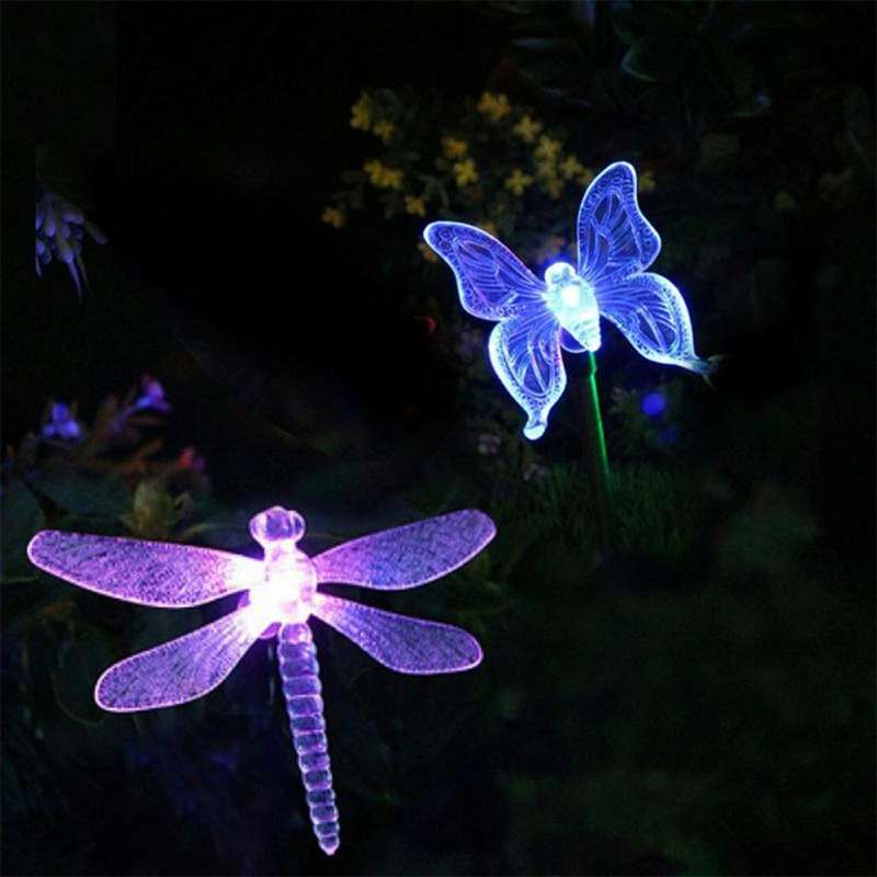 A106 3 PCS Colorful Light LED Solar Power Lamp, Bird Dragonfly Butterfly Pattern Outdoor Garden L...