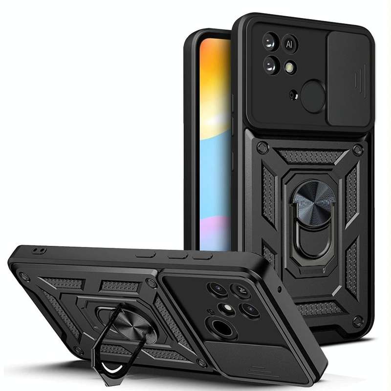 For Xiaomi Redmi 10C 4G Sliding Camera Cover Design TPU+PC Phone Case(Black)