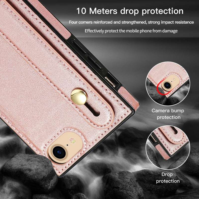 For iPhone 7 / 8 / SE 2020 Wrist Strap PU+TPU Shockproof Protective Case with Crossbody Lanyard &...