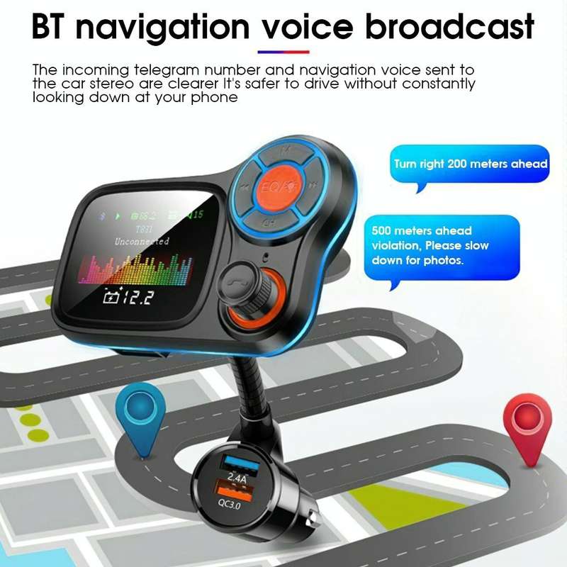 T831 Bluetooth 5.0 Car FM Transmitter Colorful Adapter Car MP3 Player