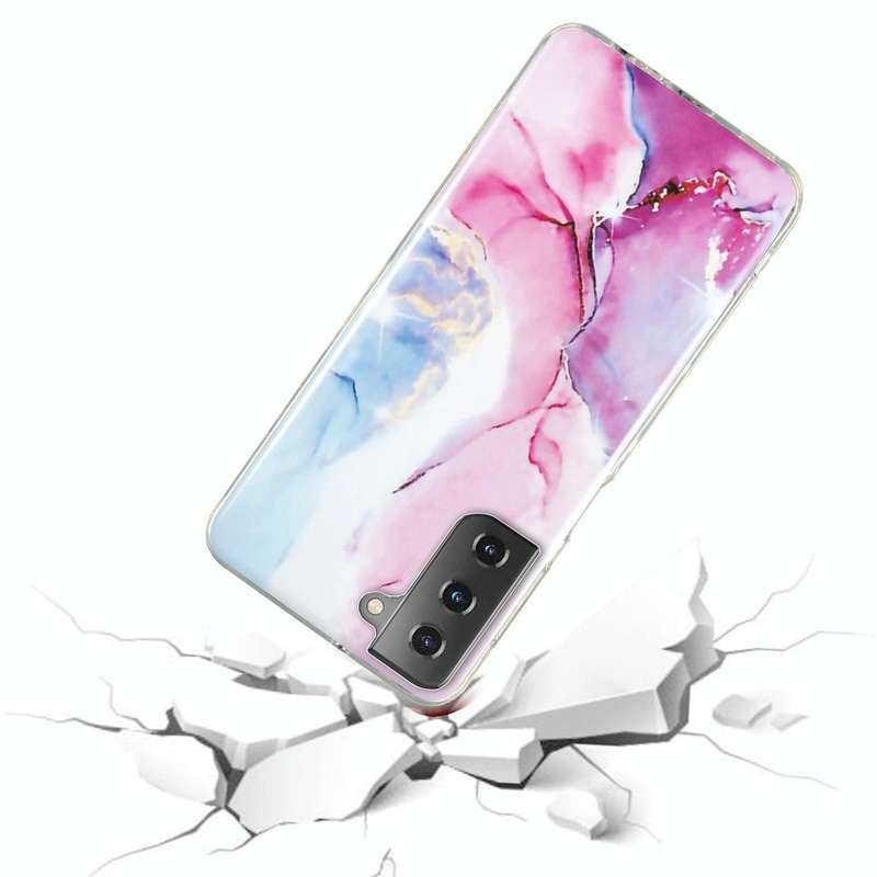 For Samsung Galaxy S21 5G IMD Marble Pattern TPU Phone Case(Pink Blue)