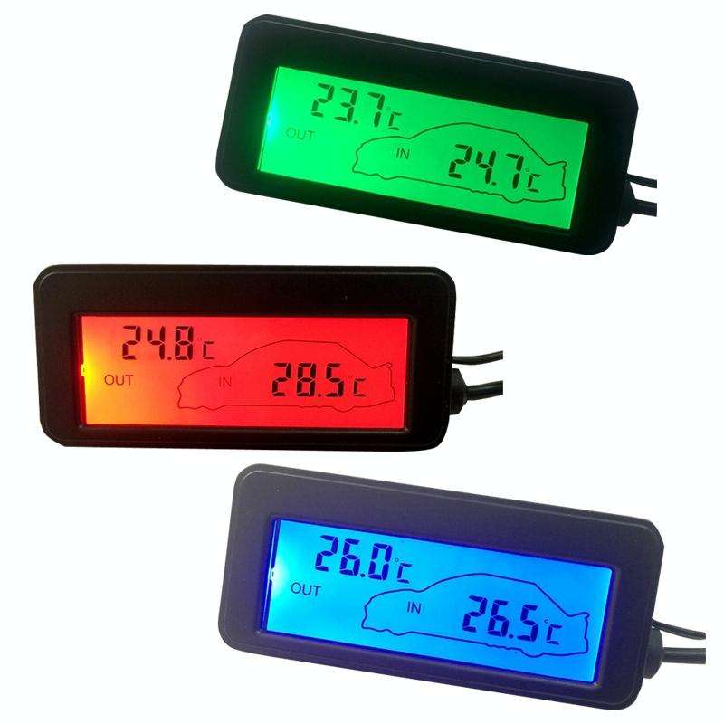 Car Inside and Outside Backlit Mini Digital Thermometer(Green)