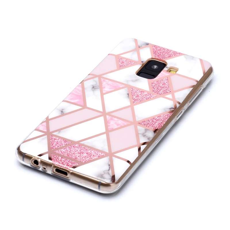 For Galaxy A8 (2018) Plating Marble Pattern Soft TPU Protective Case(Pink)