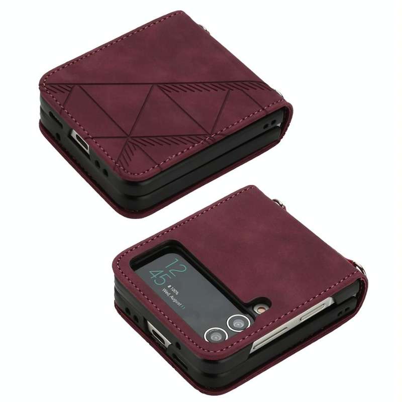 For Samsung Galaxy Z Flip4 3D Embossed Leather Phone Case(Wine Red)
