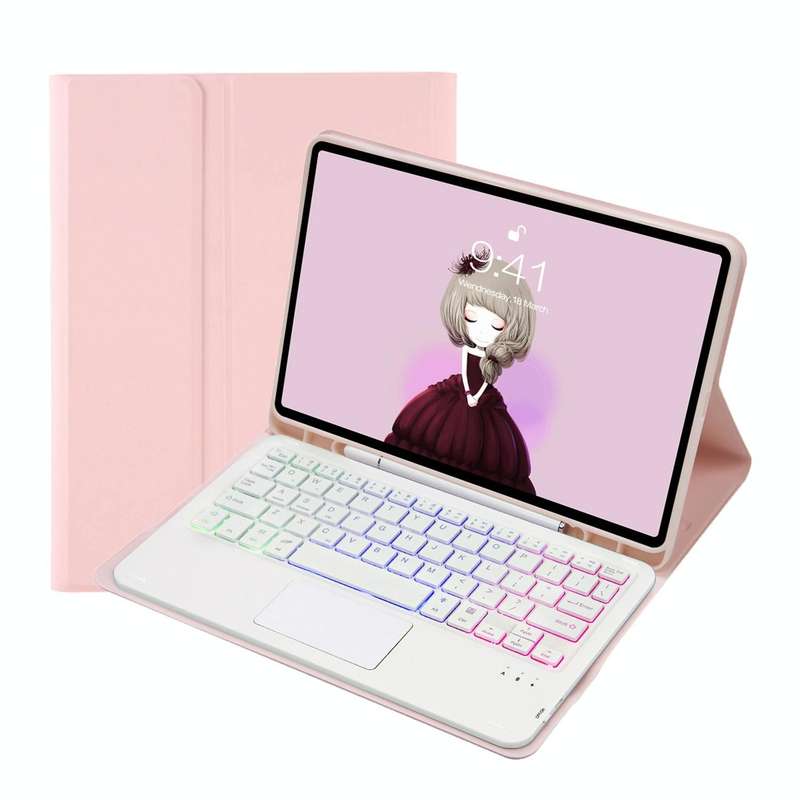 For Samsung Galaxy Tab S6 Lite A610B-AS Candy Color Backlight Bluetooth Keyboard Leather Tablet C...