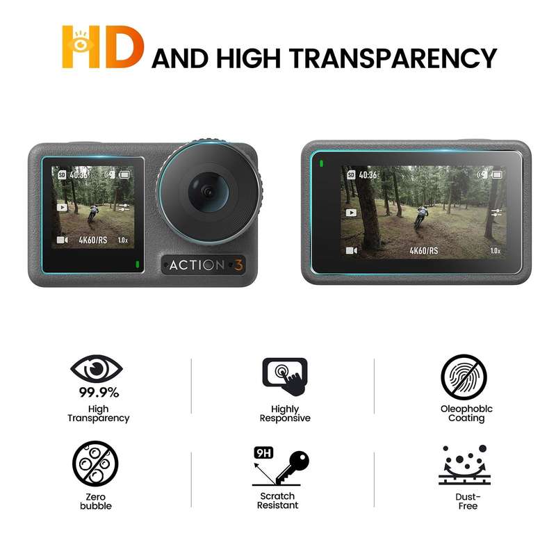 For DJI Osmo Action 3 2pcs STARTRC 3-in-1 Lens Front and Back Screen Tempered Glass Film