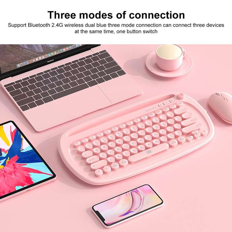 FOETOR K520t Mini Three Modes Wireless Bluetooth Keyboard(Pink)