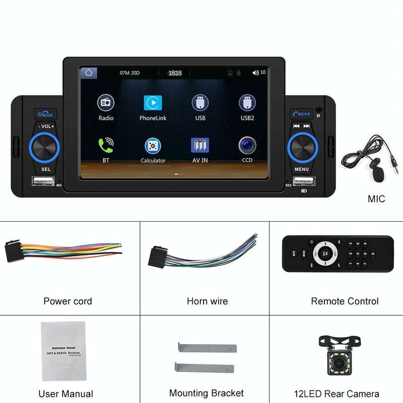 A3107 5 inches Car MP5 Wired CarPlay Universal Bluetooth Player With Microphone, Style: Standard+...
