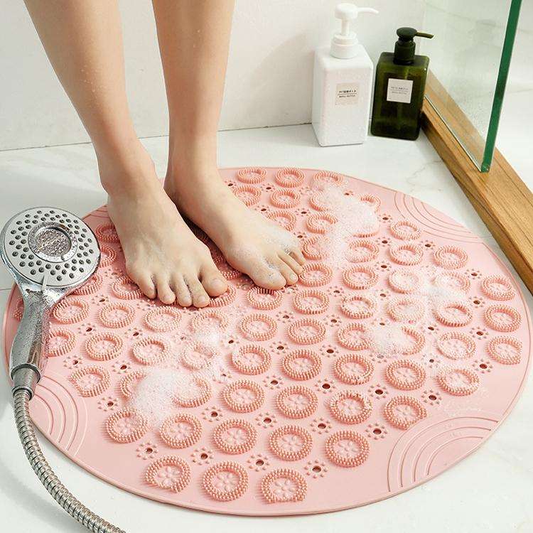 Bathroom Anti-slip Round Mat Suction Cup Massage Foot Pad(Pink)