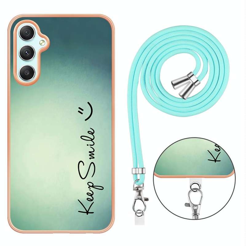 For Samsung Galaxy A25 5G / A24 Electroplating Dual-side IMD Phone Case with Lanyard(Smile)