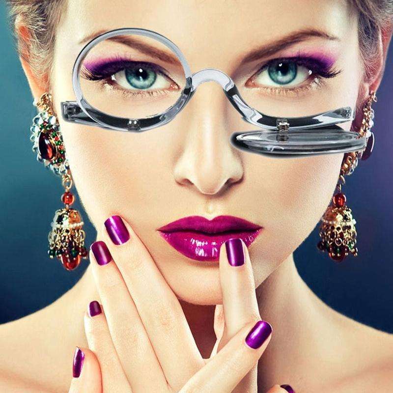 Makeup Magnifying Glass Presbyopic Glasses Flip Swivel Reading Glasses, Degree: +300(Wine Red)
