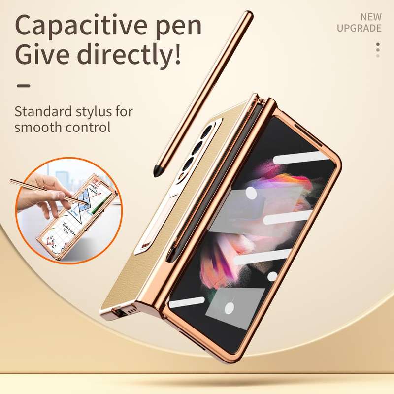 For Samsung Galaxy Z Fold3 5G Litchi Texture Leather Hinged Electroplated Phone Case with S Pen F...