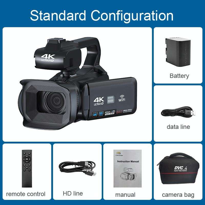 KOMERY RX200 64MP 18X Zoom 4-Inch Touch Screen Handheld Digital Video Camera(Black)