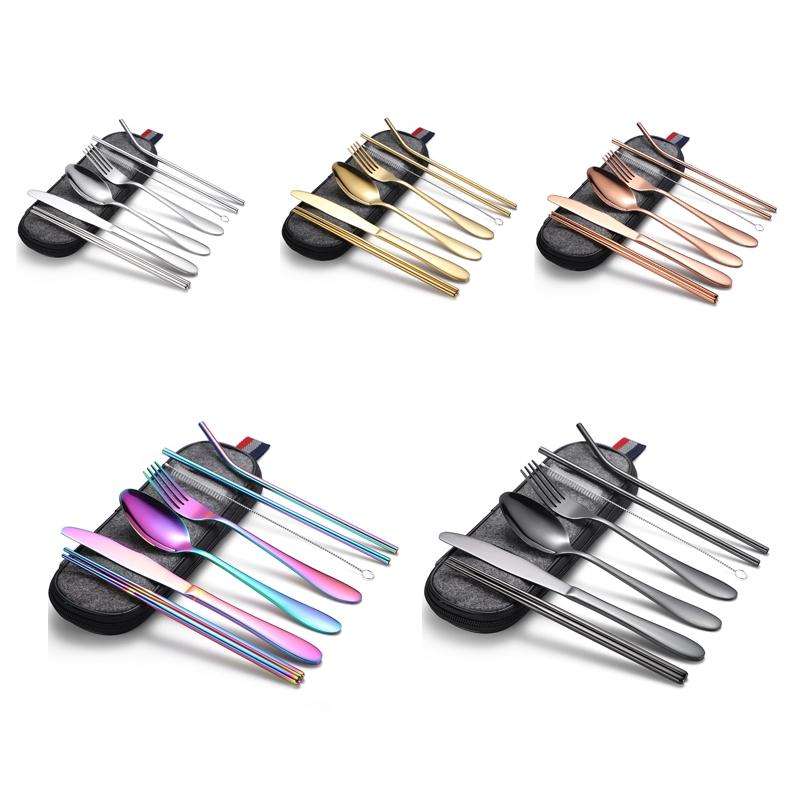 7 in 1 Cutlery Spoon Chopsticks And Straw Set Stainless Steel Portable Cutlery Set, Specification...