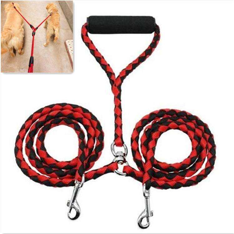 Double Dog Leashes Anti-winding Pet Traction Rope, Size:1.4m(Red Black)