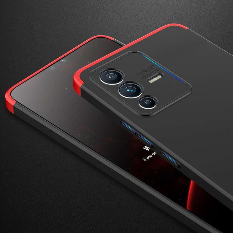 For vivo V23 5G GKK Three Stage Splicing PC Phone Case(Black Red)