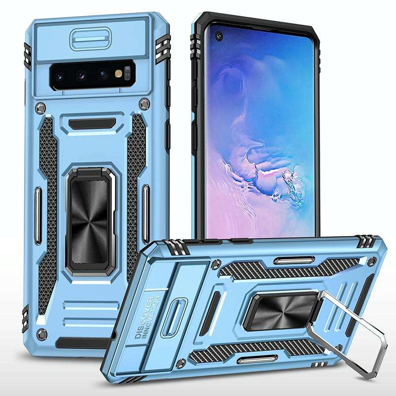 For Samsung Galaxy S10 Armor PC + TPU Camera Shield Phone Case(Light Blue)