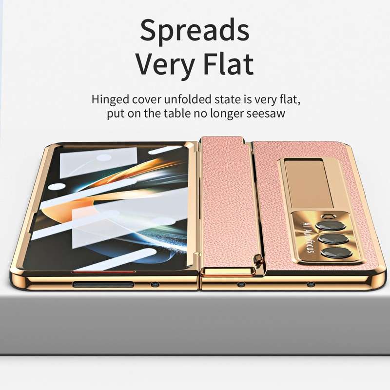 For Samsung Galaxy Z Fold4 Integrated Full Coverage Phone Case with Hinge(Gold+Pink)