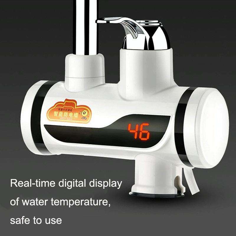 Kitchen Hot and Cold Dual-use Instant Faucets EU Plug, Style: Round Screen Type