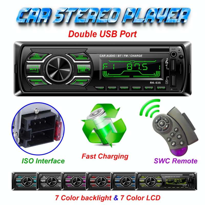RK-535 Car Stereo Radio MP3 Audio Player with Remote Control, Support Bluetooth Hand-free Calling...