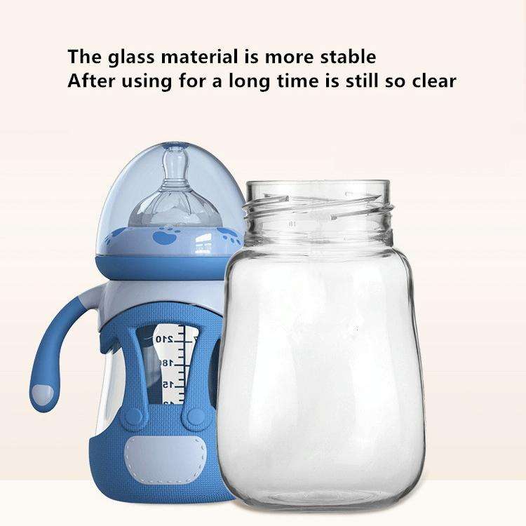 High Borosilicate Glass Baby Bottle with Silicone Sleeve, Capacity:240ml(Blue)