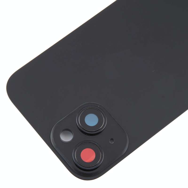 For iPhone 15 Plus Glass Battery Back Cover with Camera Lens Cover(Black)
