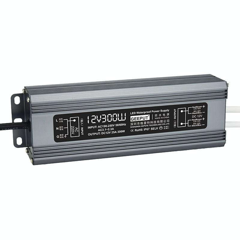 GEEPUT 220V Turn 12V LED Waterproof Power Supply Transformer, Model: 25A 300W