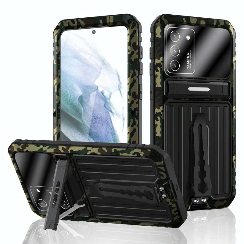 For Samsung Galaxy S21 5G Armor Shockproof Splash-proof Dust-proof Phone Case with Holder(Camoufl...