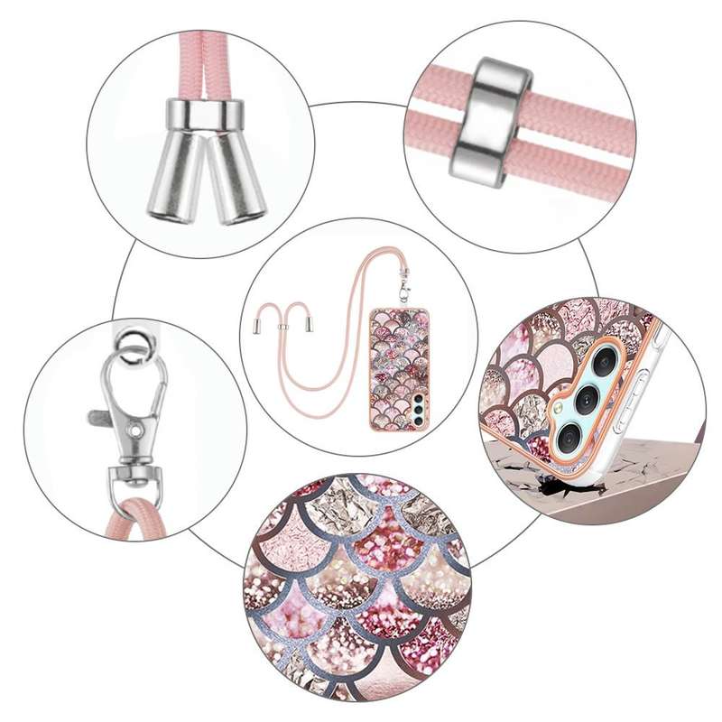 For Samsung Galaxy A24 4G Electroplating IMD TPU Phone Case with Lanyard(Pink Scales)