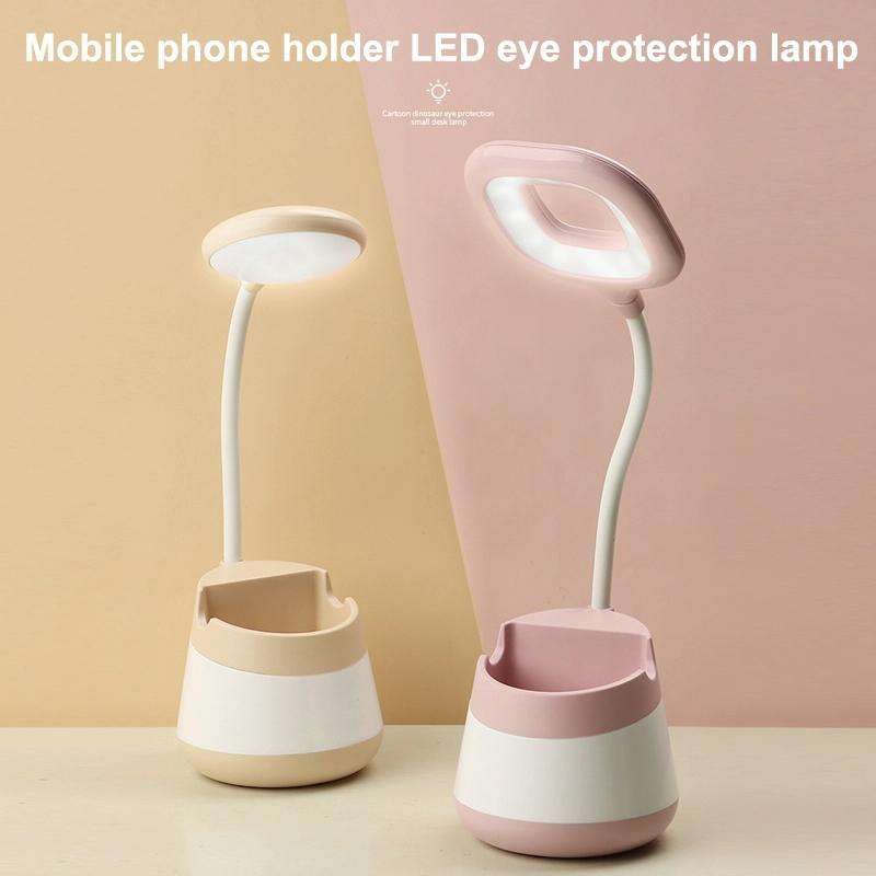 USB Charging LED Desk Light Eye Protection Lamp with Pen Holder and Phone Holder(CS276-3 Black)