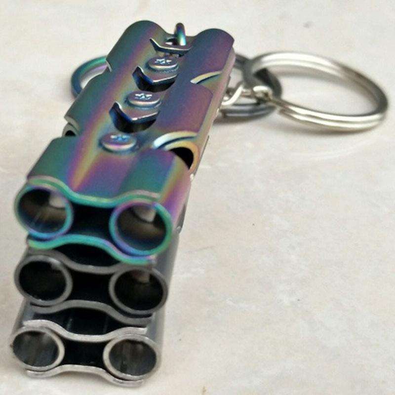 Outdoor High-decibel Stainless Steel Self-protection Double Tube Survival Whistle with Key Ring(B...