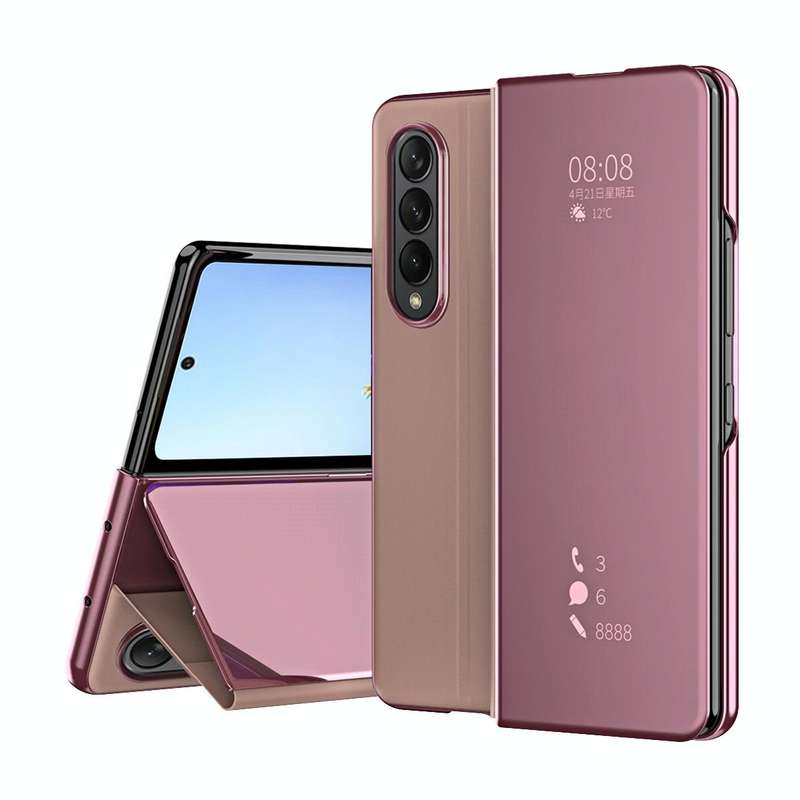 For Samsung Galaxy Z Fold4 Double Electroplating Flip Mirror Shockproof Phone Case(Pink)