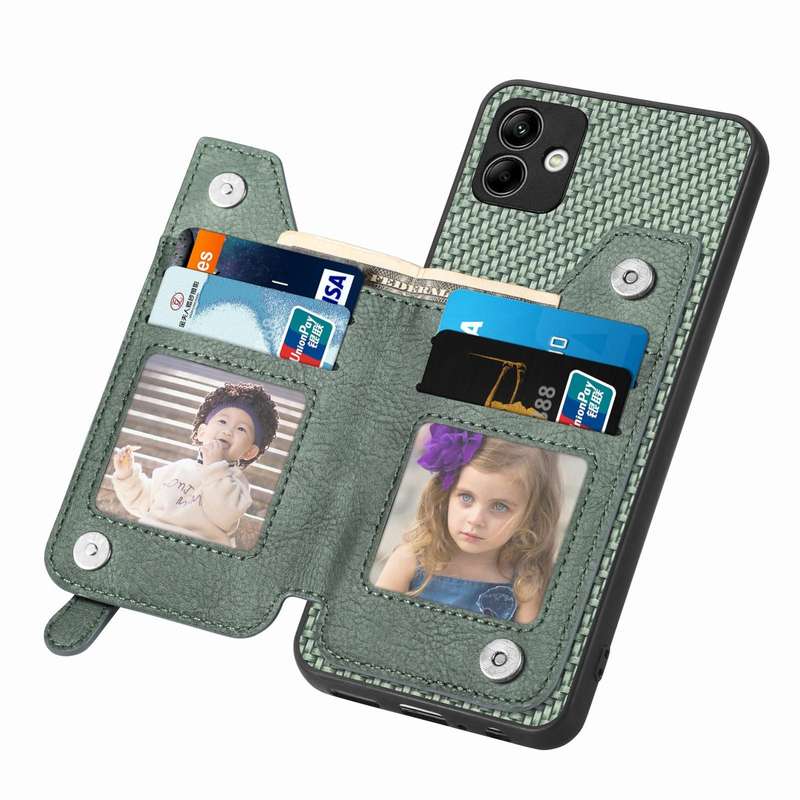 For Samsung Galaxy A04 4G Carbon Fiber Horizontal Flip Zipper Wallet Phone Case(Green)