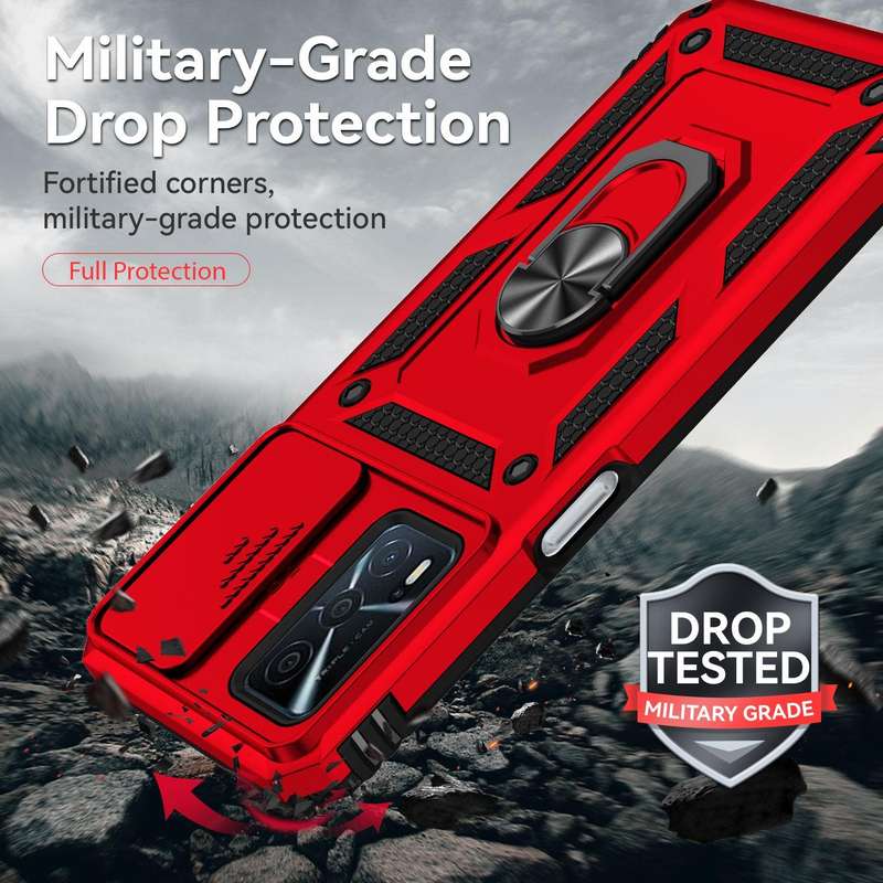 For OPPO A16 Sliding Camshield Holder Phone Case(Red)
