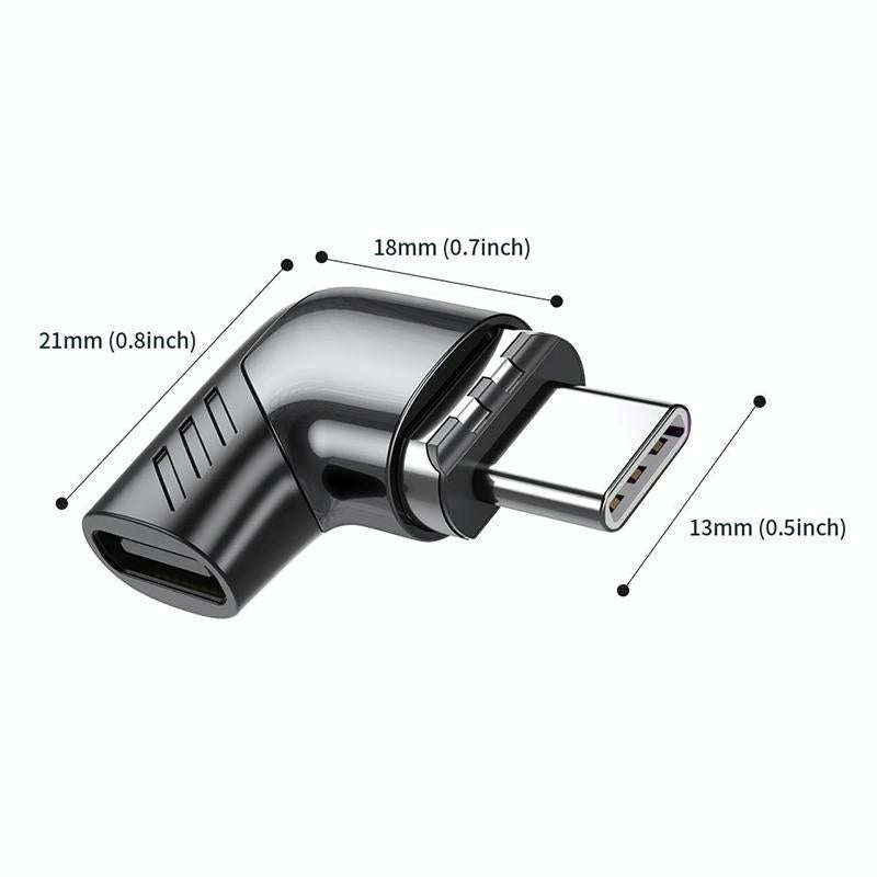 X20 100W PD USB-C / Type-C Female to USB-C / Type-C Elbow Magnetic Charging Adapter(Black)