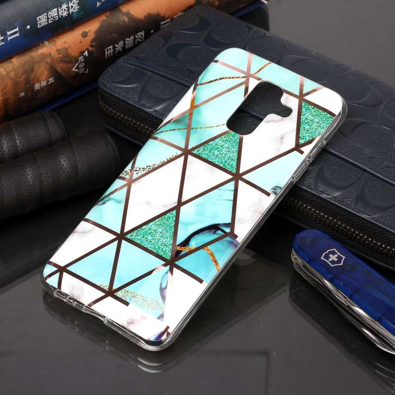 For Galaxy A6+ (2018) Plating Marble Pattern Soft TPU Protective Case(Green White)