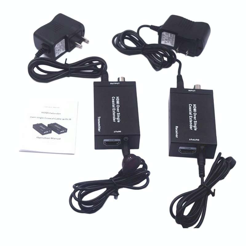 NK-C100IR 1080P HDMI Over Single Coaxial Extender Transmitter + Receiver with IR Coaxial Cable, S...
