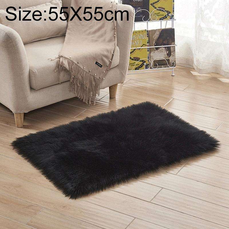 Luxury Rectangle Square Soft Artificial Wool Sheepskin Fluffy Rug Fur Carpet, Size:55x55cm(Black)