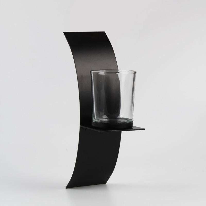 2 PCS BS2001 Three-Dimensional Arc Wall Hanging Iron Candlestick Wall Decoration(Black)