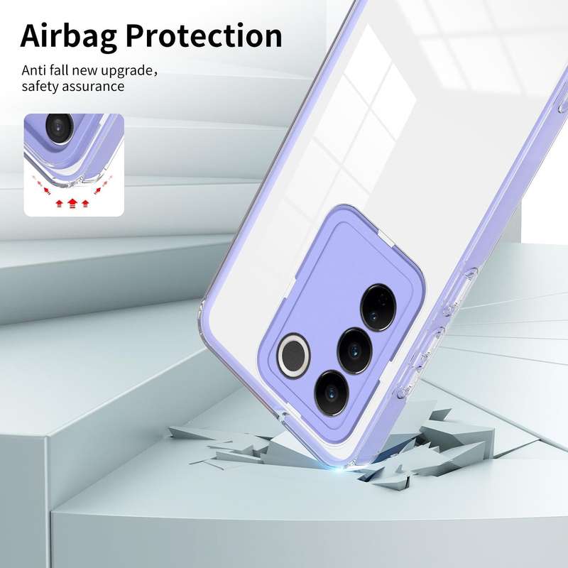 For vivo V27 3 in 1 Clear TPU Color PC Frame Phone Case(Purple)