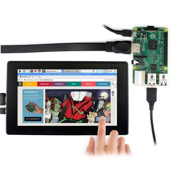 WAVESHARE 7inch HDMI LCD (H) IPS 1024x600 Capacitive Touch Screen with Toughened Glass Cover, Sup...