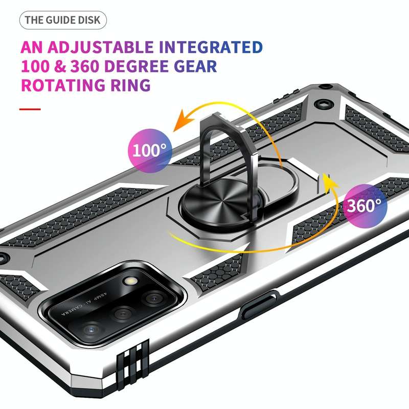 For OPPO A74 4G / F19 Shockproof TPU + PC Protective Case with 360 Degree Rotating Holder(Silver)