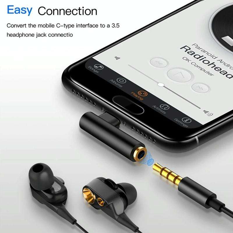 Type-C Male to 3.5mm Female L-type Stereo Audio Headphone Jack Adapter(Black)